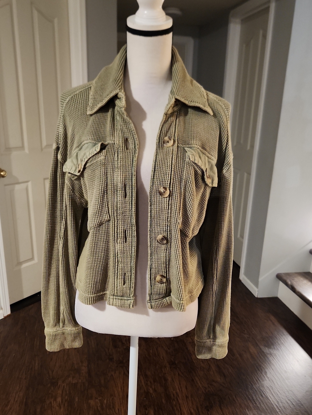 NWOT Bagatelle Mineral Wash Waffle Olive Button Up Jacket